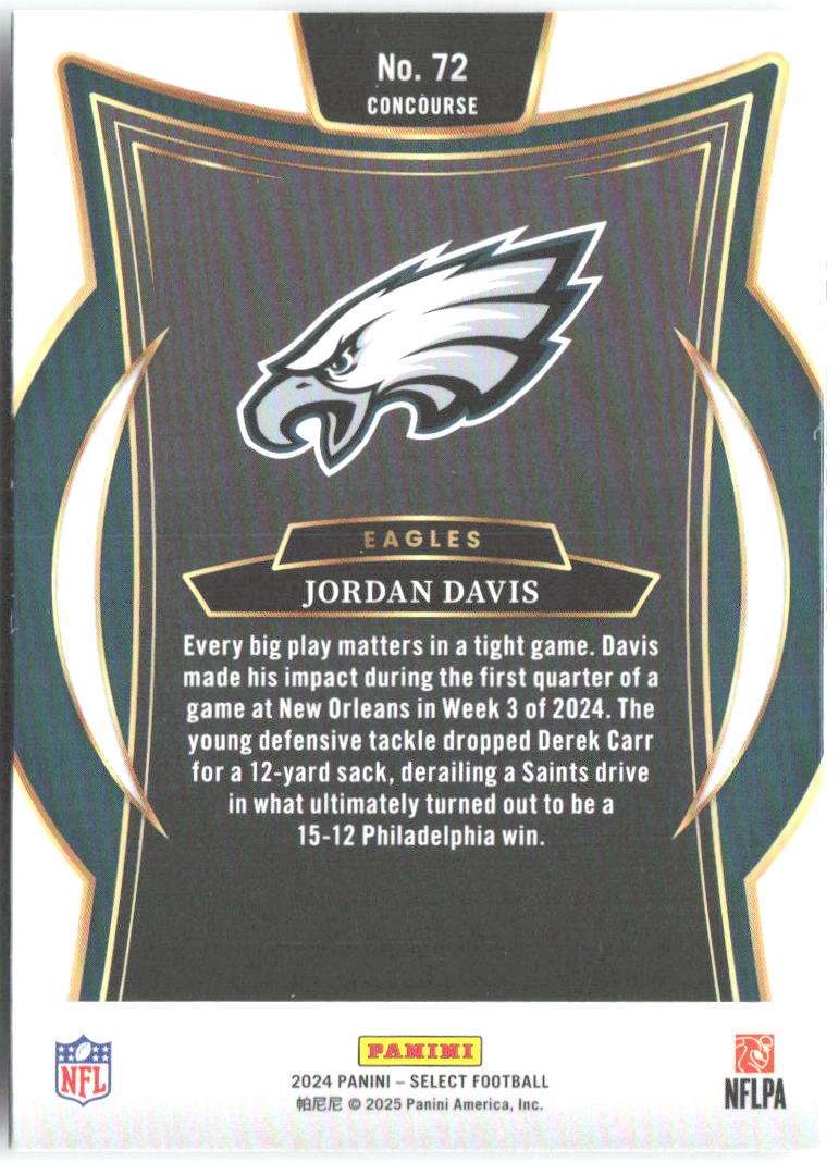 Jordan Davis Panini Select 72 2024 Philadelphia Eagles