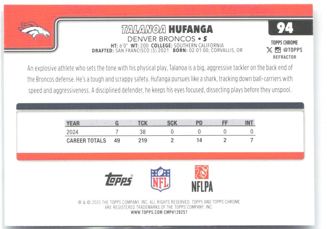 Talanoa Hufanga Topps Chrome - Refractor 94 2025 Denver Broncos