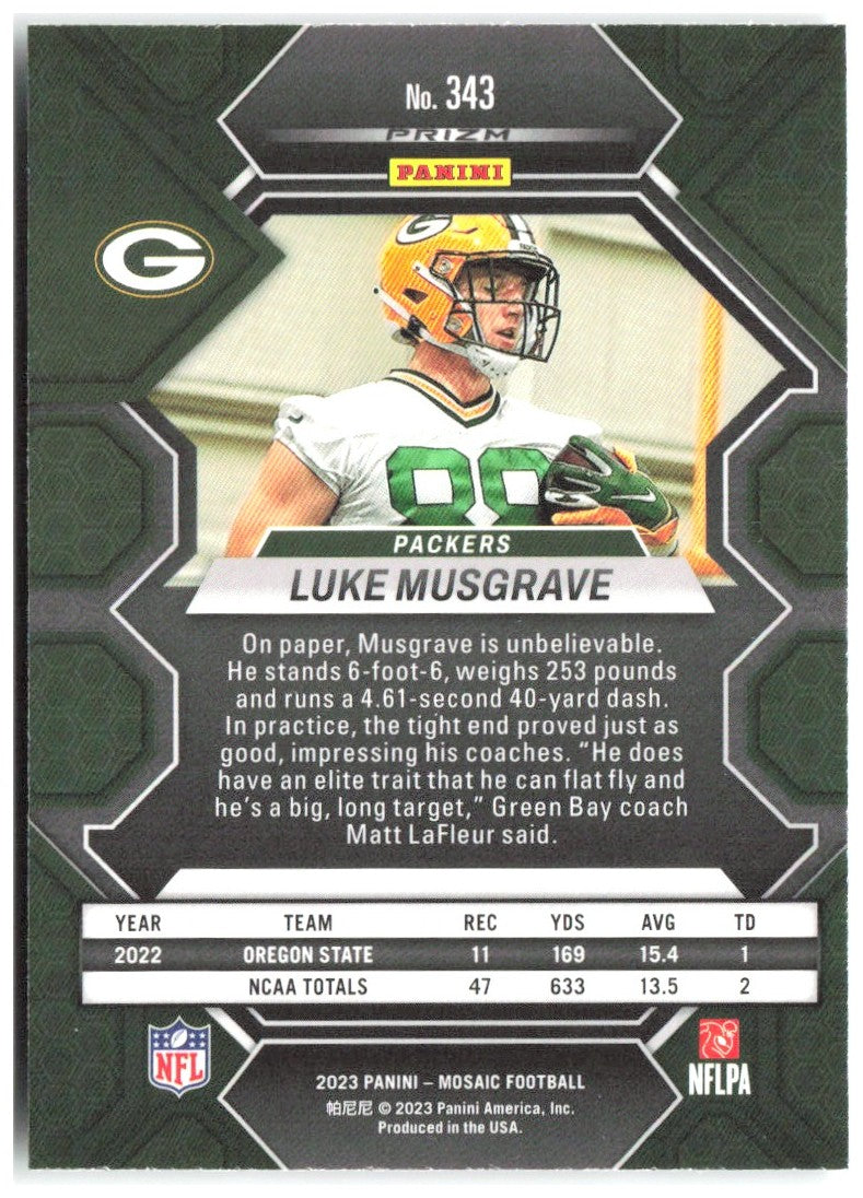Luke Musgrave Panini Mosaic - Green Mosaic 343 2023 Green Bay Packers