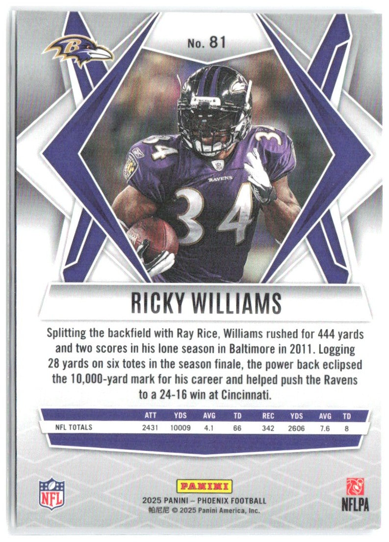Ricky Williams Panini Phoenix - Silver Pyramids Prizm 81 2025 Baltimore Ravens