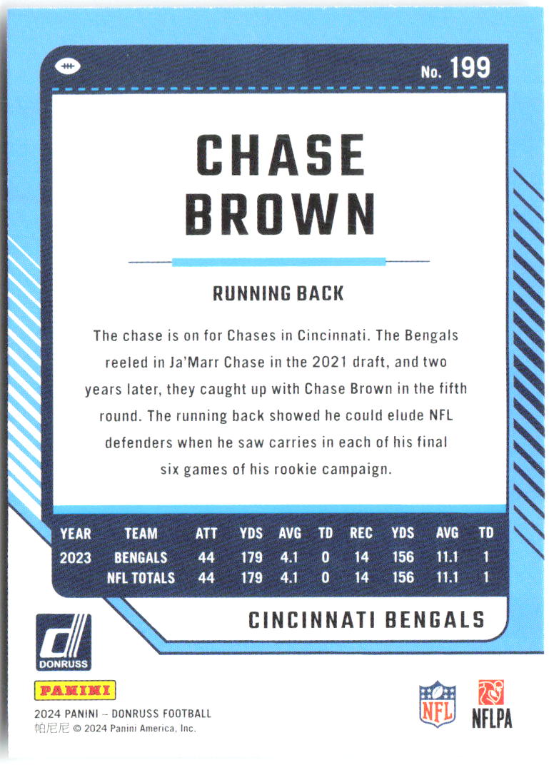 Chase Brown Donruss 199 2024 Cincinnati Bengals