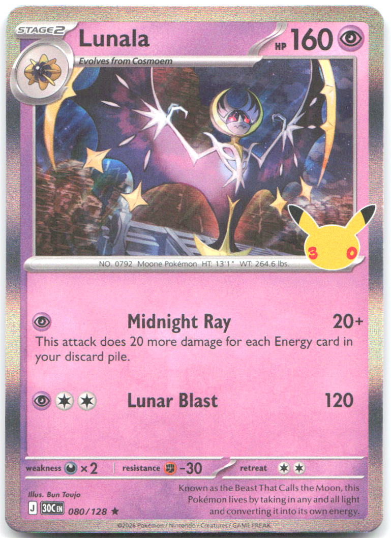 Lunala Holo Rare ME 30th Celebration 080/128 NM Bun Toujo