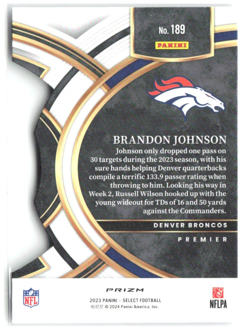 Brandon Johnson Panini Select - Silver Prizms Die Cuts 189 2023 Denver Broncos