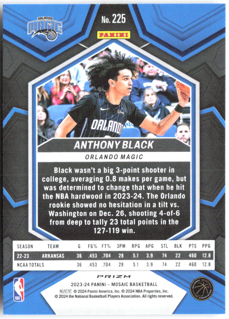 Anthony Black Panini Mosaic - Silver 225 2023-24 Orlando Magic