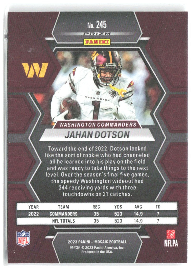 Jahan Dotson Panini Mosaic - Silver 245 2023 Washington Commanders