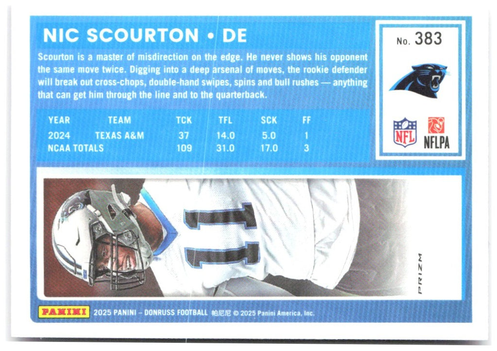 Nic Scourton Donruss Optic Rated Rookies Preview Pink 383 2025 Carolina Panthers