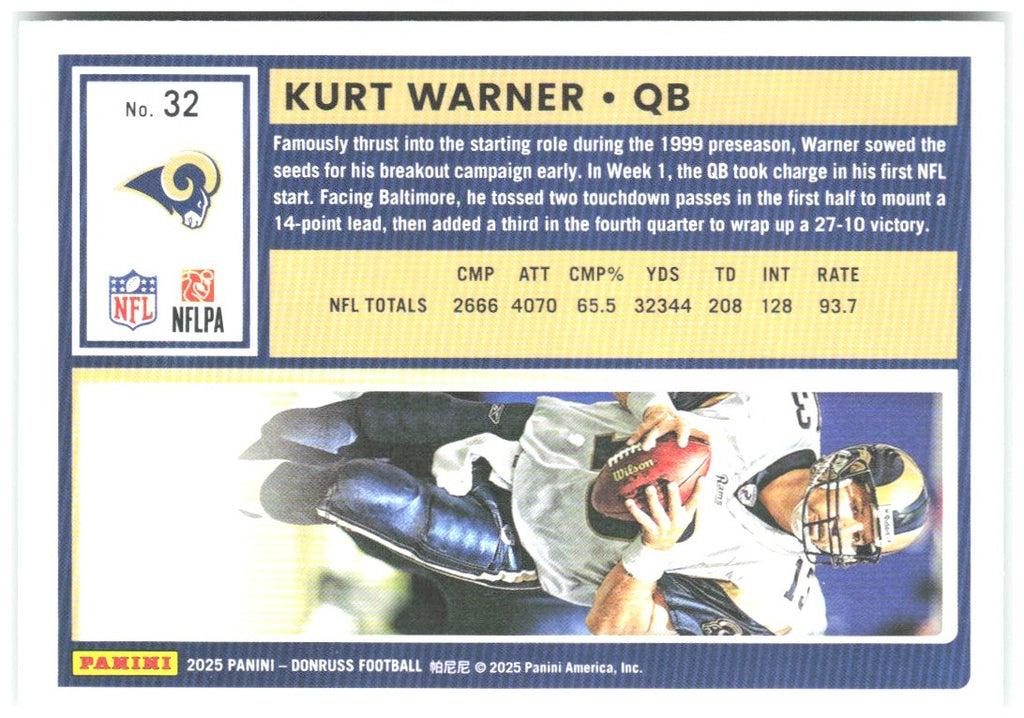 Kurt Warner Donruss - Press Proofs Green 32 2025 St. Louis Rams
