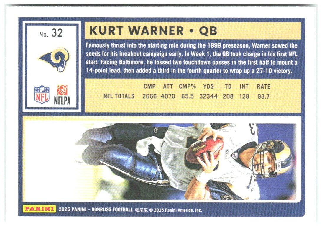 Kurt Warner Donruss - Press Proofs Green 32 2025 St. Louis Rams