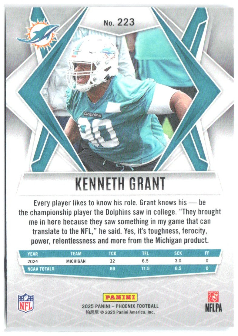 Kenneth Grant Panini Phoenix - Silver Pyramids Prizm 223 2025 Miami Dolphins