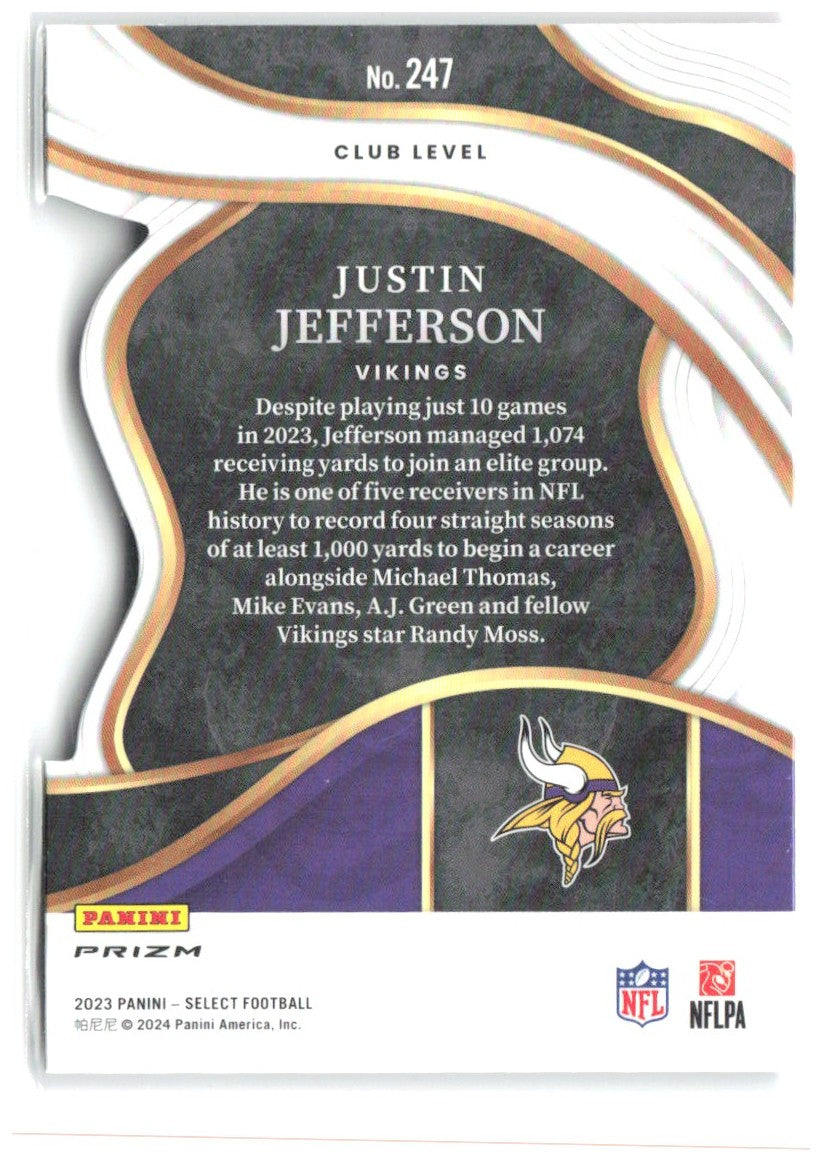 Justin Jefferson Select - Red and Yellow Prizms Die Cuts 247 2023 Vikings