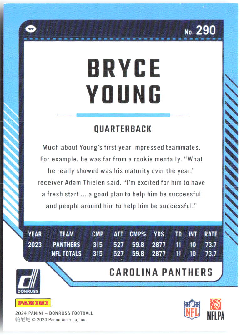 Bryce Young Donruss 290 2024 Carolina Panthers