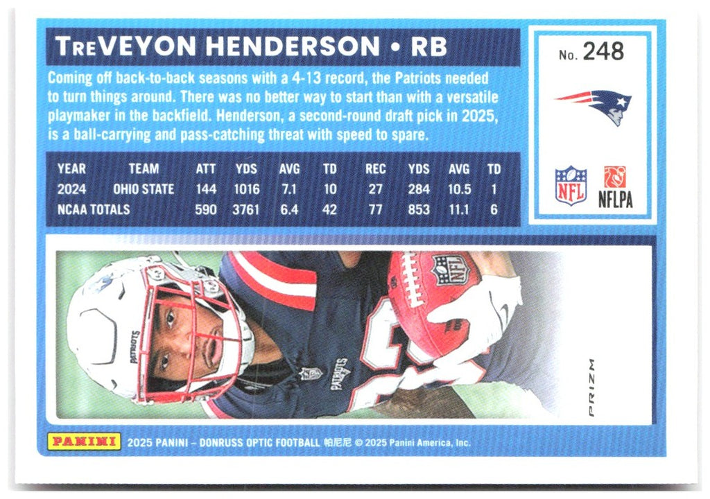 TreVeyon Henderson Donruss Optic - Pink 248 2025 New England Patriots