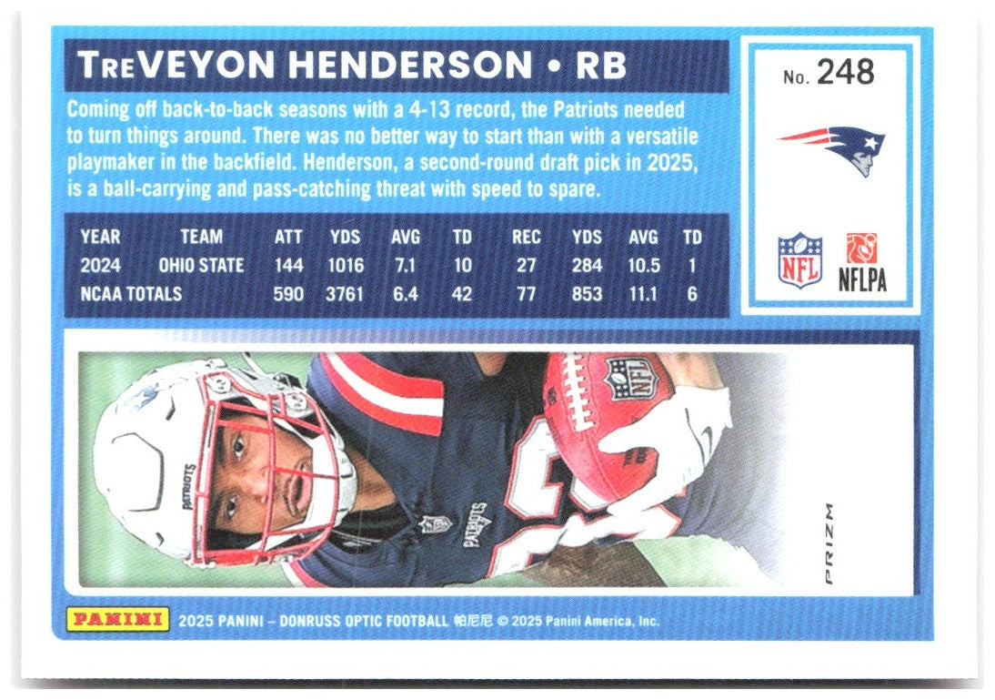 TreVeyon Henderson Donruss Optic - Pink 248 2025 New England Patriots