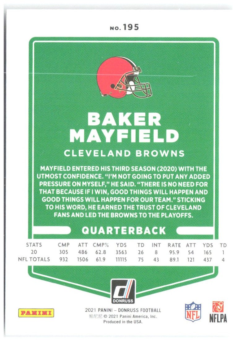 Baker Mayfield Donruss 195 2021 Cleveland Browns No Helmet Variant