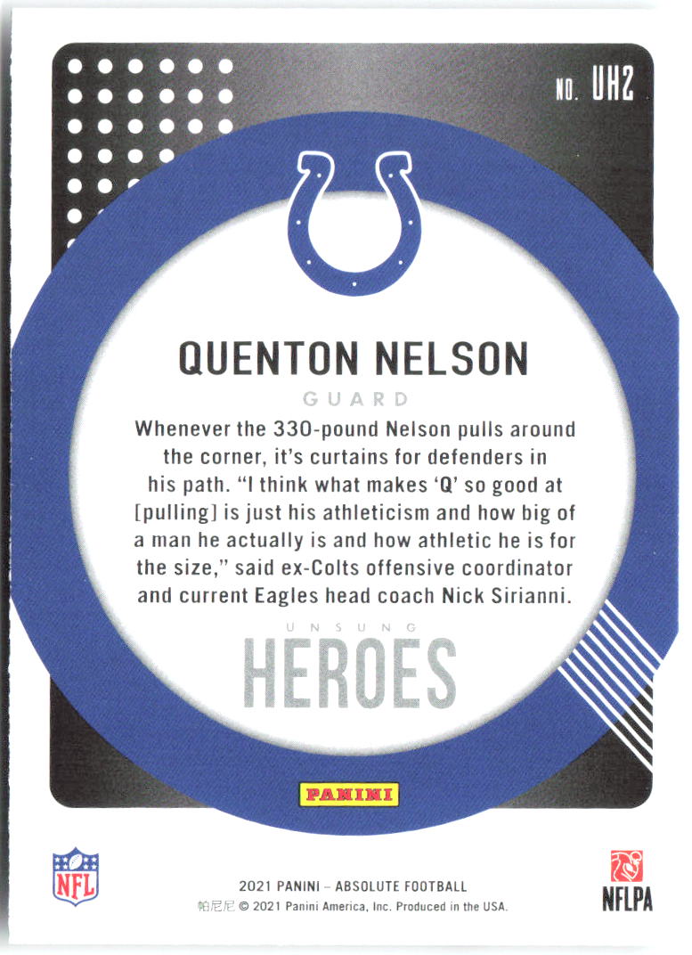 Quenton Nelson Panini Absolute - Unsung Heroes UH2 2021 Indianapolis Colts
