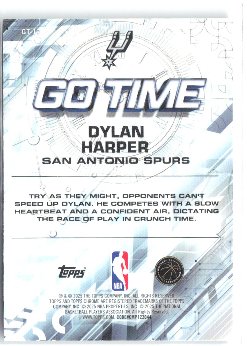 Dylan Harper Topps Chrome - Go Time GT-17 2025-26 San Antonio Spurs
