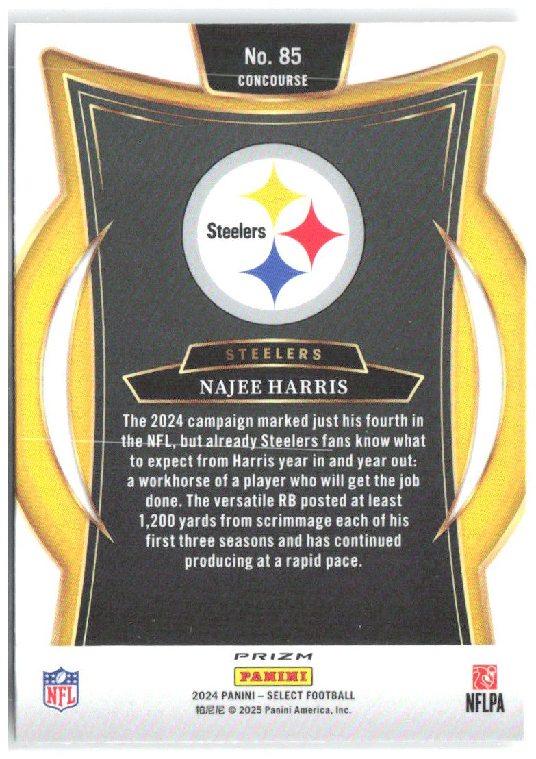 Najee Harris Panini Select Red & Yellow Prizm Shock 85 2024 Pittsburgh Steelers