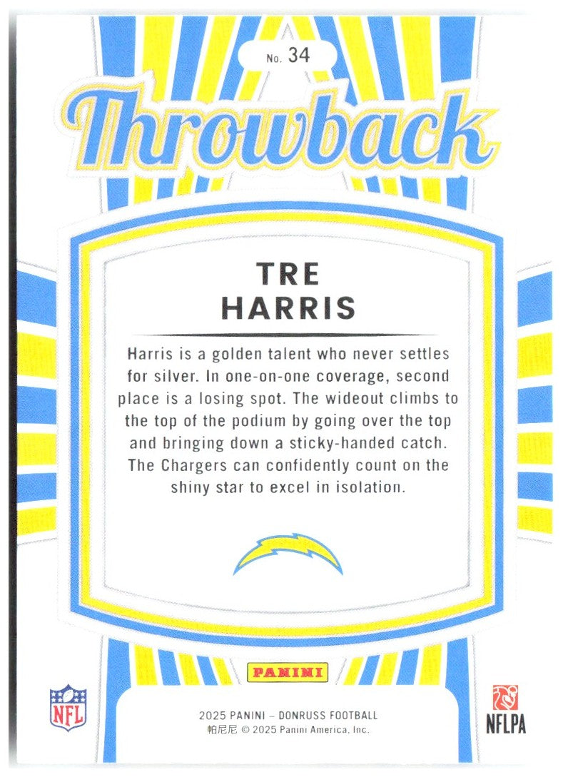 Tre Harris Donruss - Rated Rookies Throwback 34 2025 Los Angeles Chargers