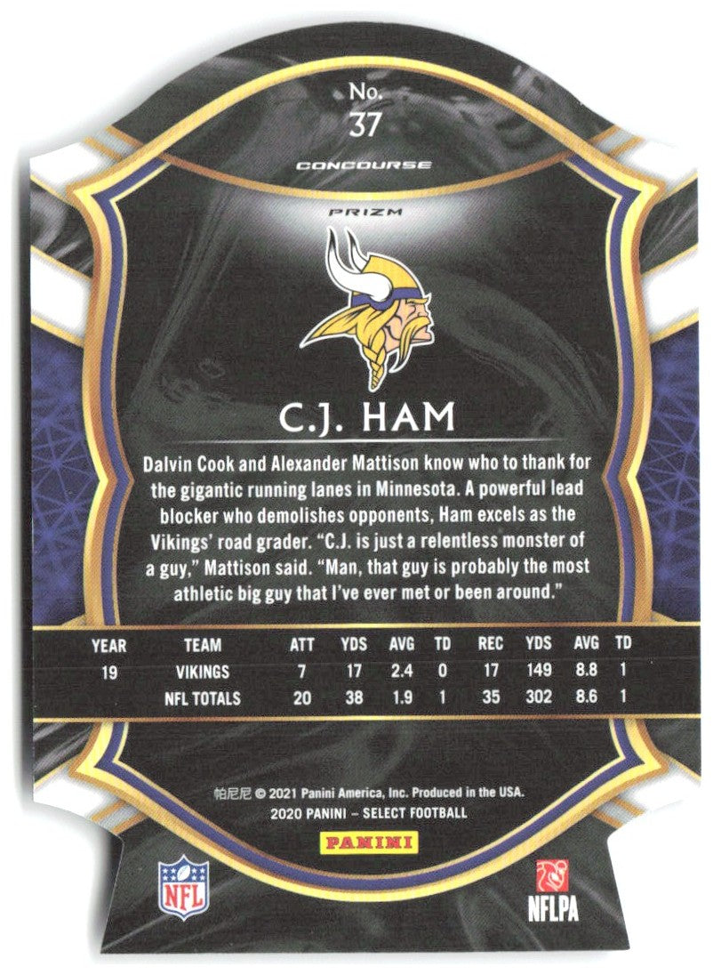 C.J. Ham Panini Select - Purple Prizm Die Cut 37 2020 Minnesota Vikings