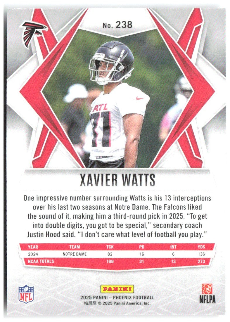 Xavier Watts Panini Phoenix - Silver Lava Prizm 238 2025 Atlanta Falcons