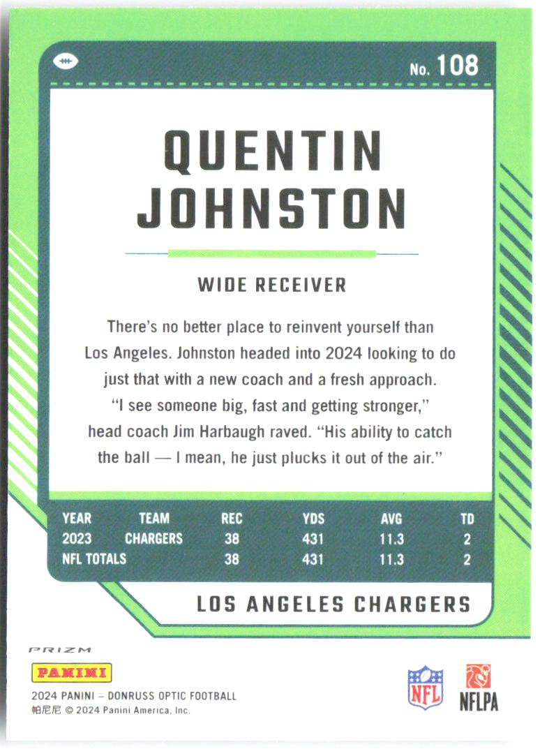 Quentin Johnston Donruss Optic - Holo 108 2024 Los Angeles Chargers