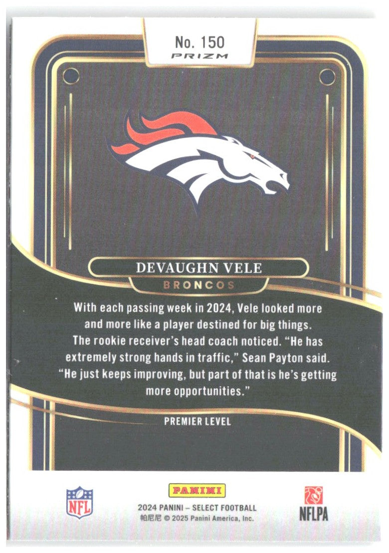 Devaughn Vele Panini Select - Red & Yellow Prizm Shock 150 2024 Denver Broncos