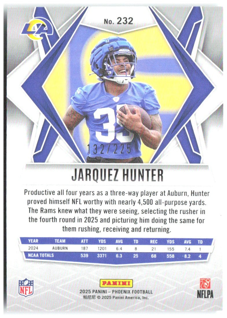 Jarquez Hunter Panini Phoenix Teal Pyramids Prizm 232 2025 Los Angeles Rams /225