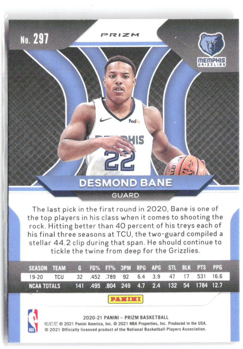 Desmond Bane Panini Prizm - Pink Ice Prizms 297 2020-21 Memphis Grizzlies