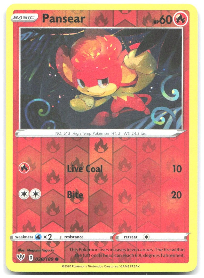 Pansear Reverse Holo Common SWSH03 Darkness Ablaze 026/189 NM Megumi Higuchi
