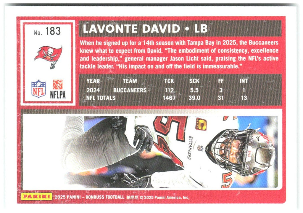 Lavonte David Donruss - Press Proofs Green 183 2025 Tampa Bay Buccaneers
