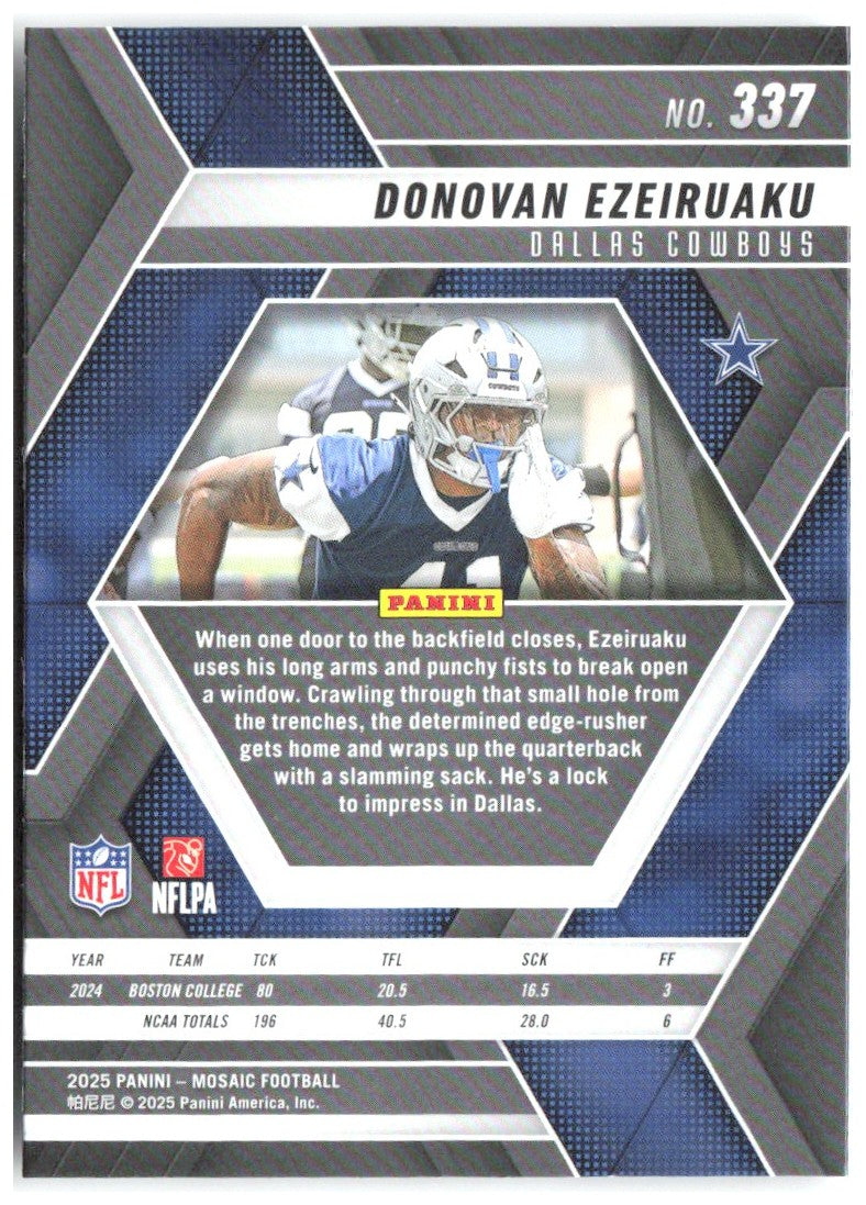 Donovan Ezeiruaku Panini Mosaic 337 2025 Dallas Cowboys RC