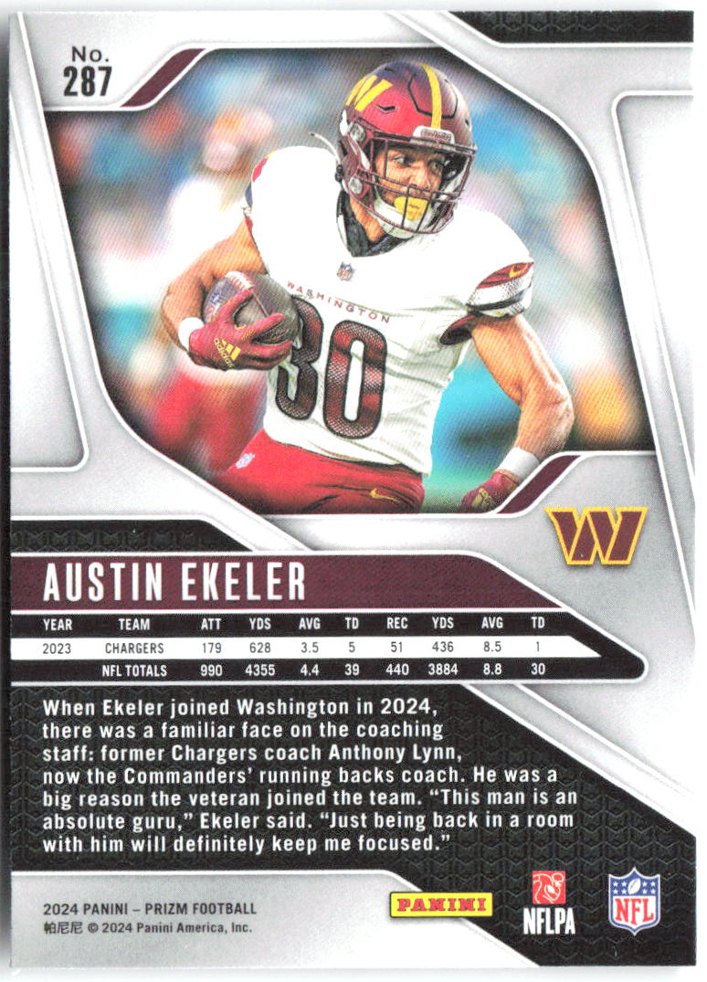 Austin Ekeler Panini Prizm 287 2024 Washington Commanders