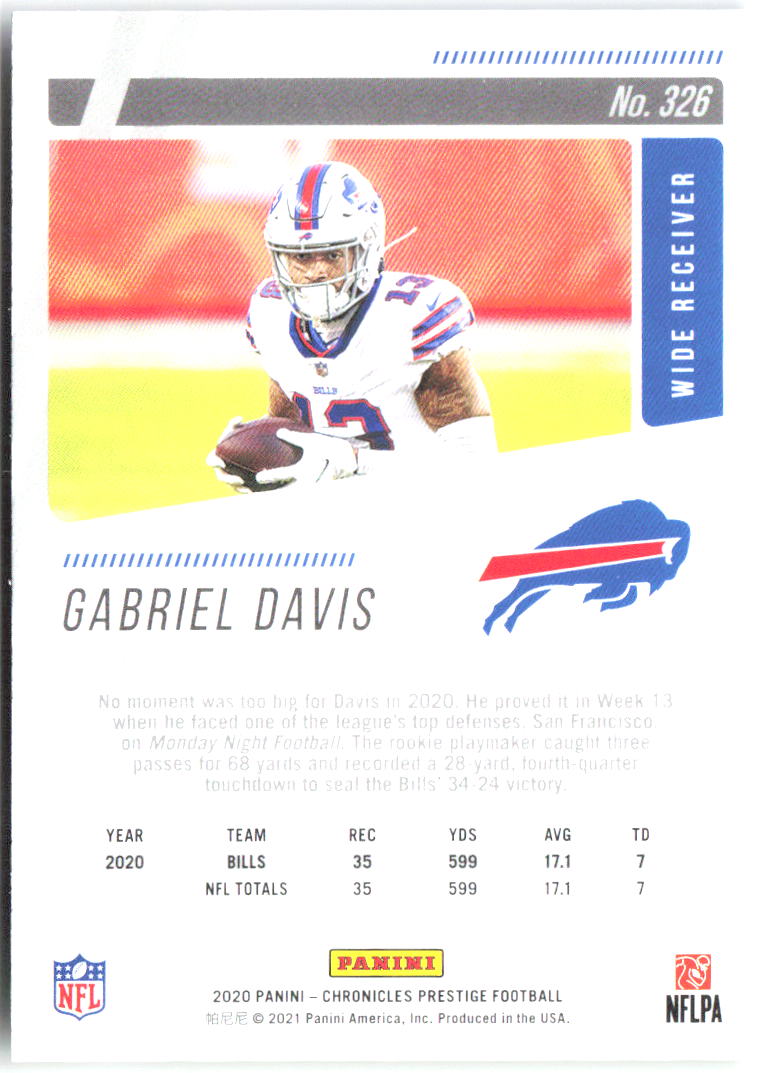 Gabriel Davis Panini Chronicles - Prestige Rookies Update 326 2020 Buffalo Bills