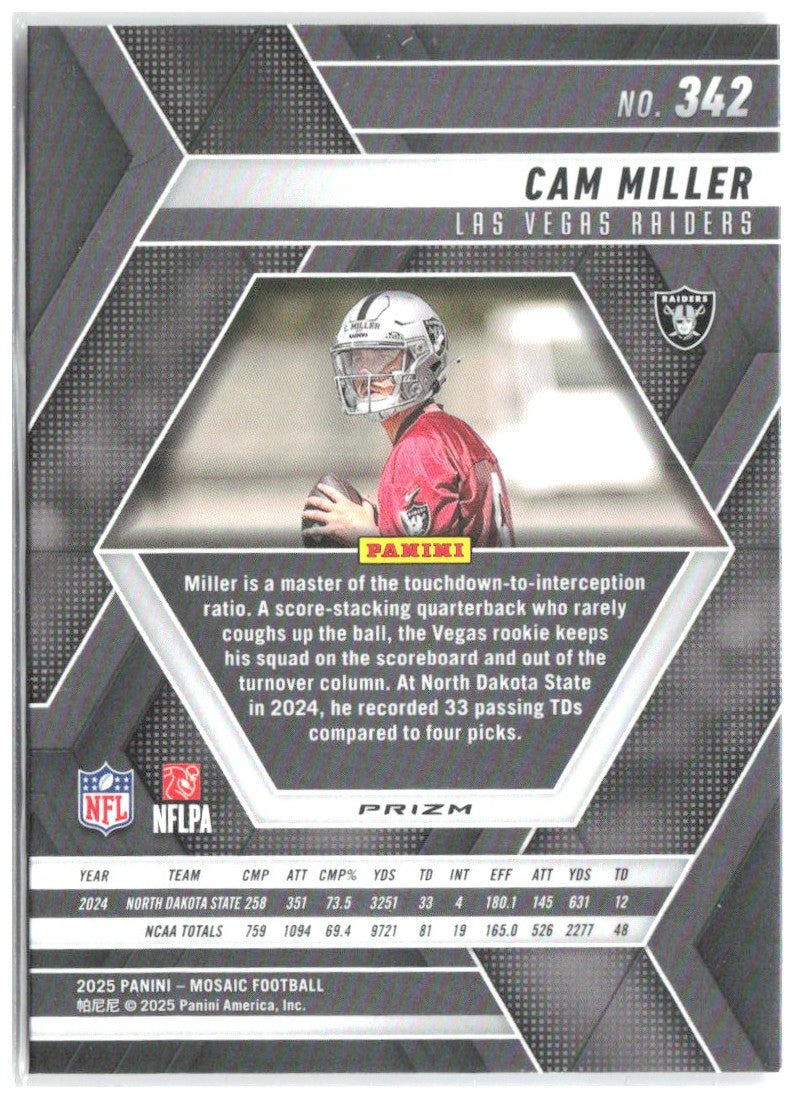 Cam Miller Panini Mosaic - Mosaic Red 342 2025 Las Vegas Raiders