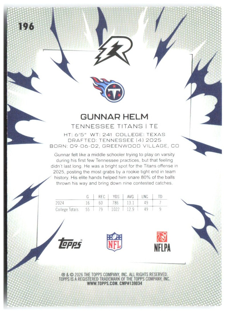 Gunnar Helm Topps Resurgence 196 2025 Tennessee Titans RC