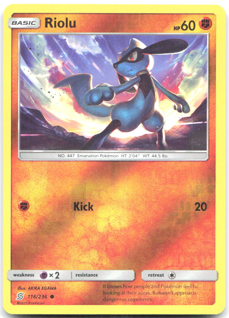 Riolu 116 Reverse Holo Common SM Unified Minds 116/236 NM AKIRA EGAWA