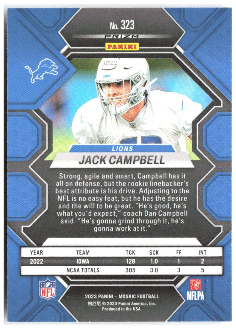 Jack Campbell Panini Mosaic - Silver 323 2023 Detroit Lions