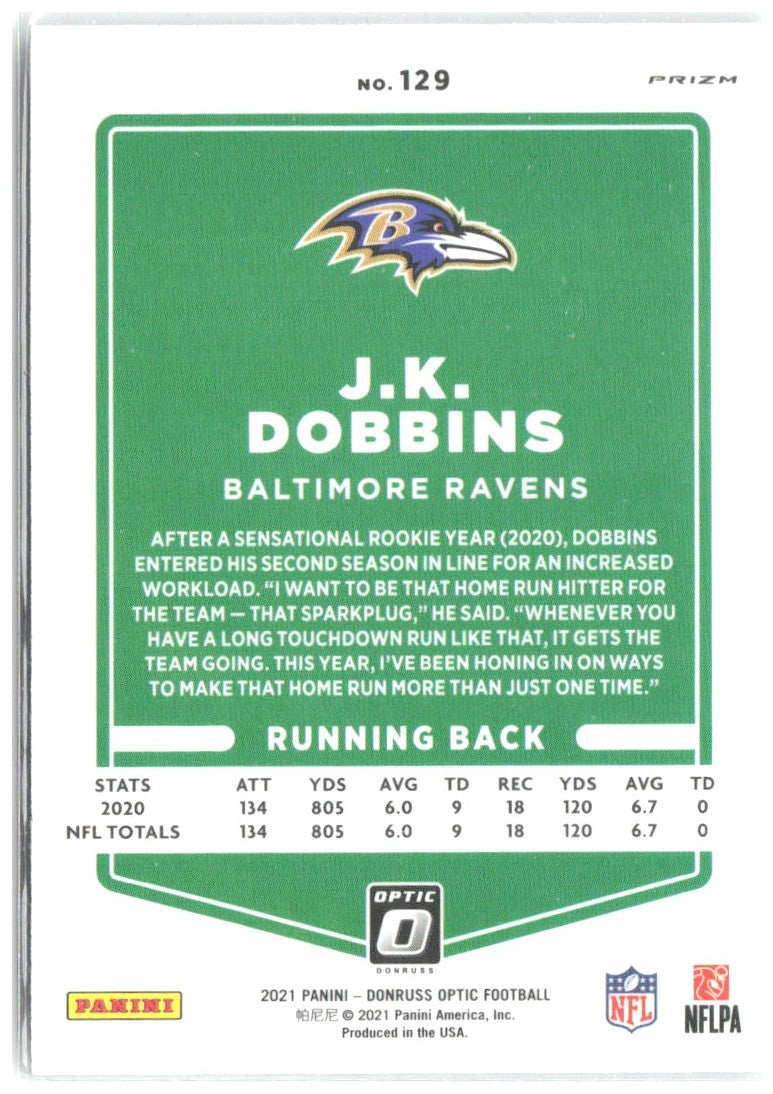 J.K. Dobbins Donruss Optic - Holo 129 2021 Baltimore Ravens