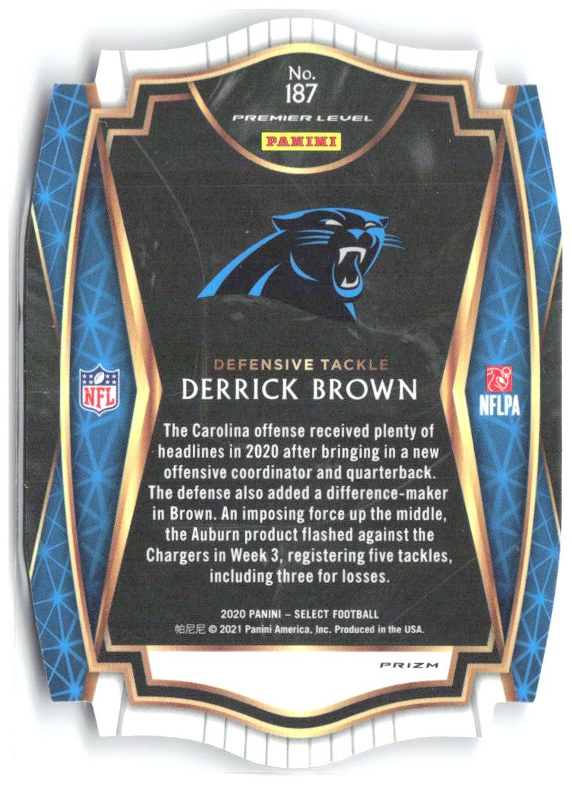 Derrick Brown Panini Select - Purple Prizm Die Cut 187 2020 Carolina Panthers