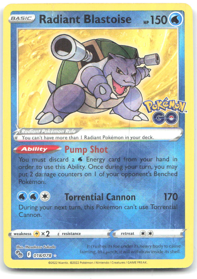Radiant Blastoise Holo Radiant Rare Pokemon GO 018/078 NM Masakazu Fukuda
