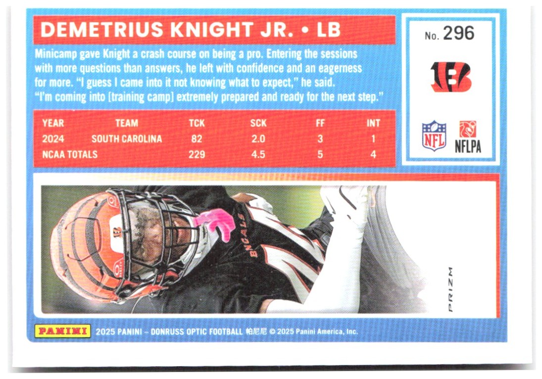 Demetrius Knight Jr. Donruss Optic - Pink 296 2025 Cincinnati Bengals