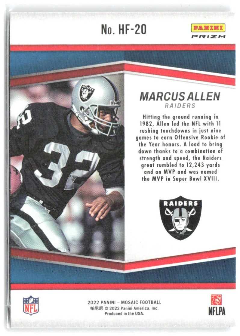 Marcus Allen Panini Mosaic HoloFame Mosaic Green HF-20 2022 Los Angeles Raiders