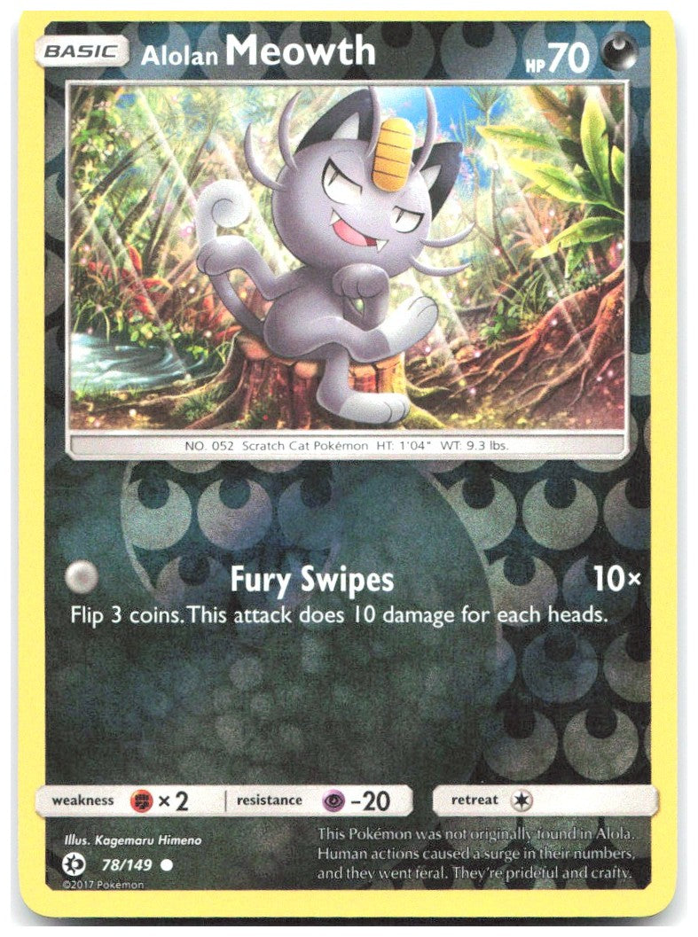 Alolan Meowth Reverse Holo Common SM Base Set 78/149 NM Kagemaru Himeno