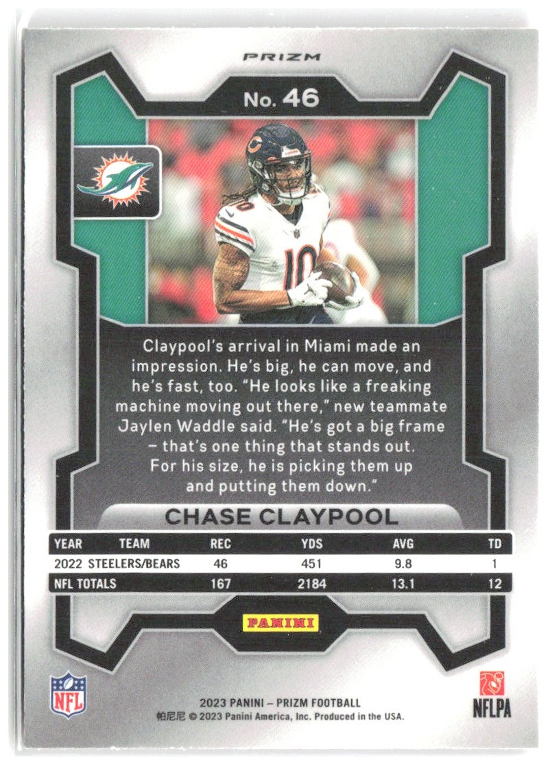 Chase Claypool Panini Prizm - Lazer 46 2023 Miami Dolphins
