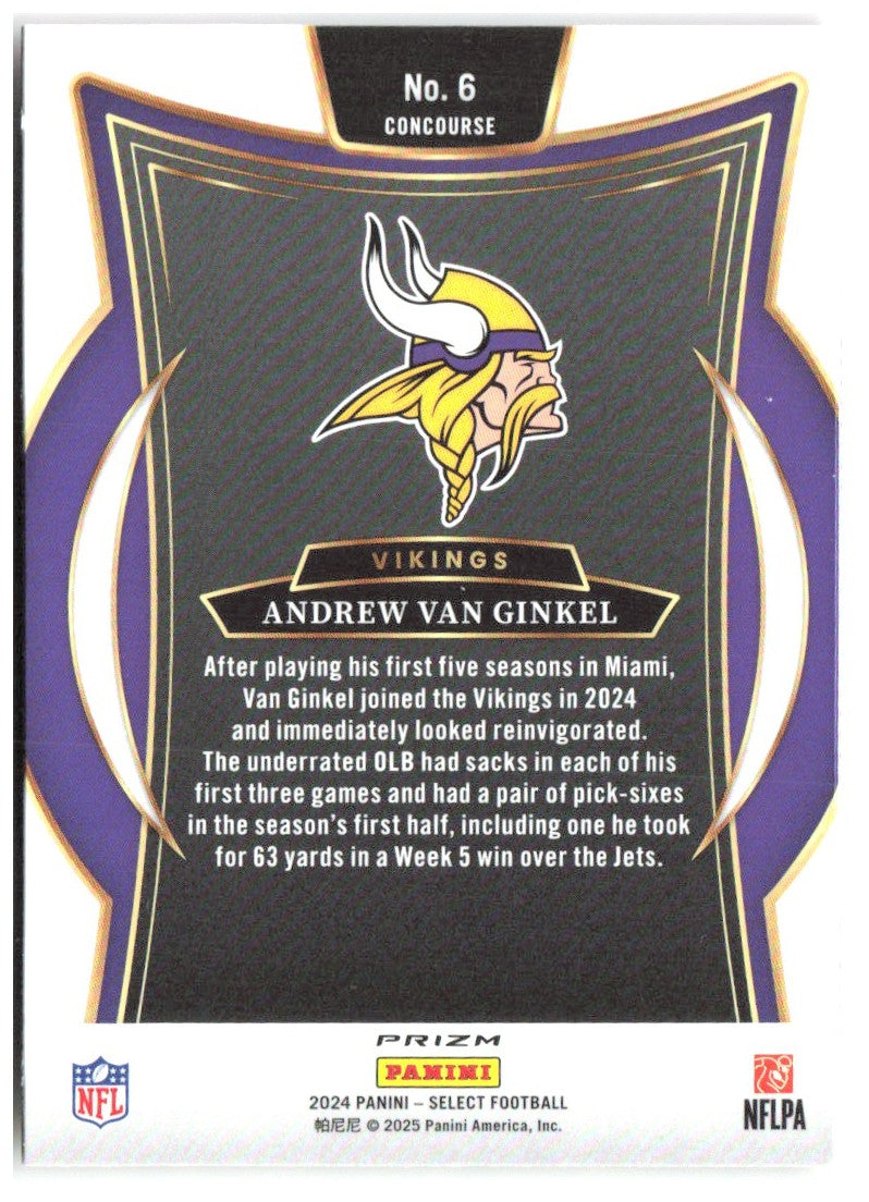 Andrew Van Ginkel Select - Red & Yellow Prizm Shock 6 2024 Minnesota Vikings