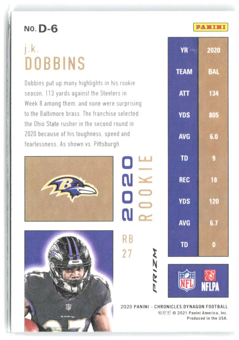 J.K. Dobbins Panini Chronicles Dynagon Rookies Silver D-6 2020 Baltimore Ravens