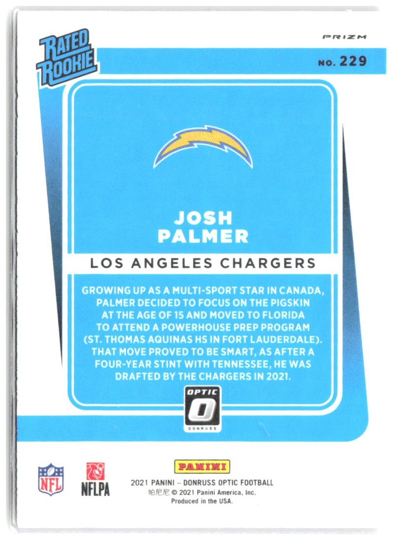 Josh Palmer Donruss Optic - Pink 229 2021 Los Angeles Chargers