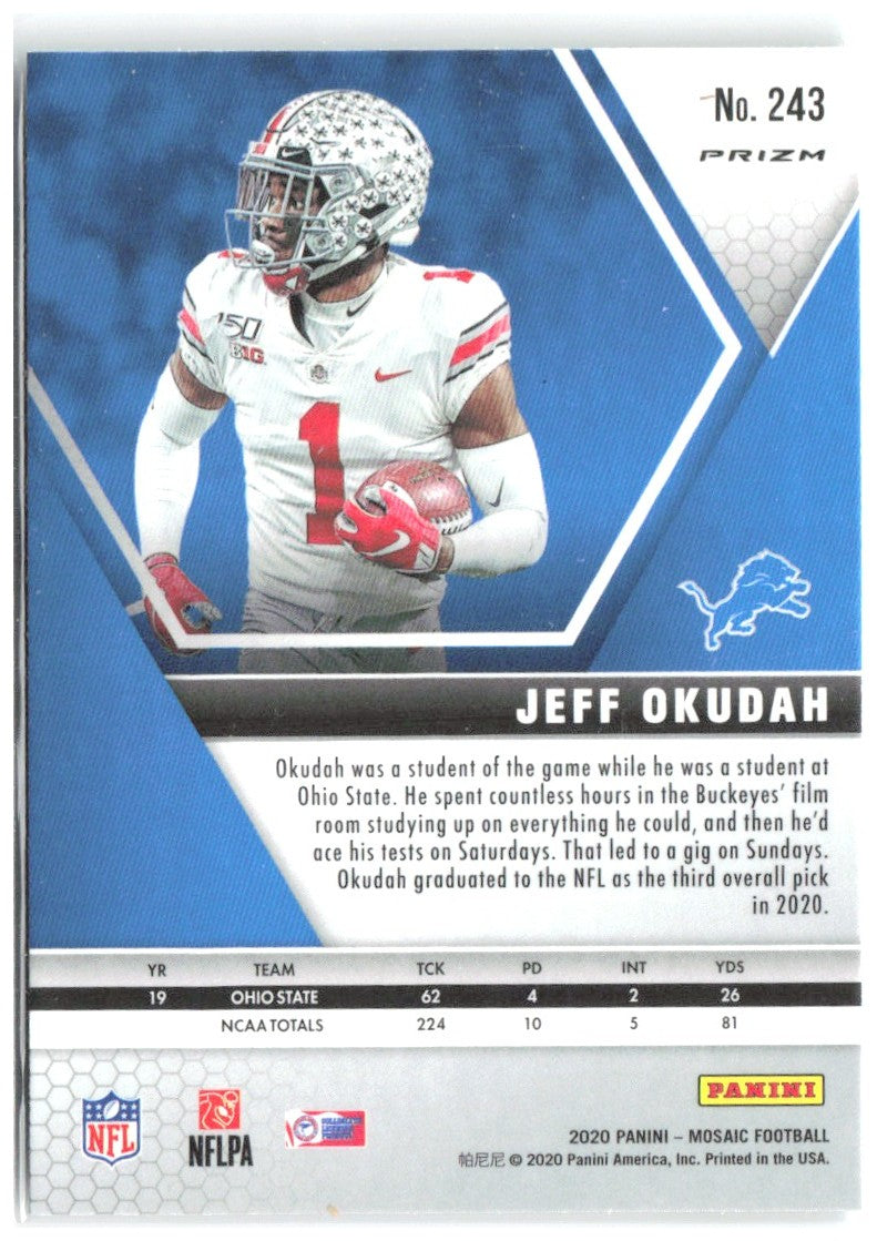 Jeff Okudah Panini Mosaic - Prizm Green 243 2020 Detroit Lions
