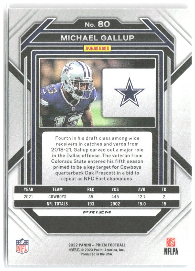 Michael Gallup Panini Prizm - Red White and Blue 80 2022 Dallas Cowboys