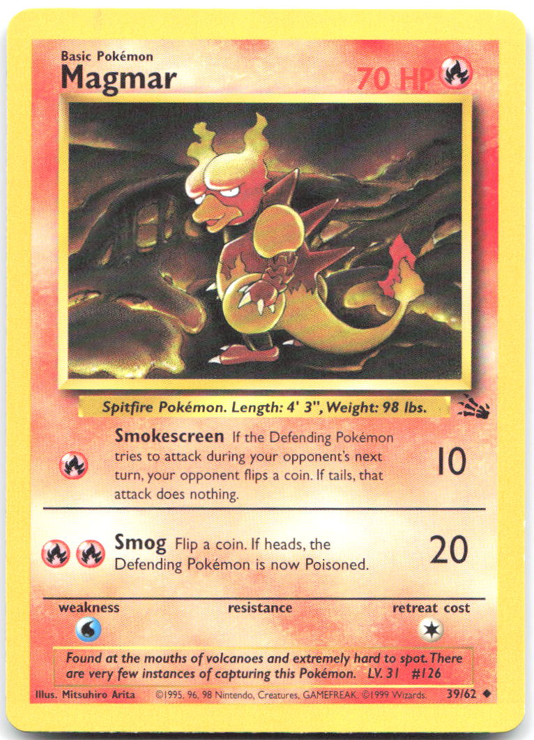Magmar Unlimited Uncommon Fossil 39/62 LP Mitsuhiro Arita